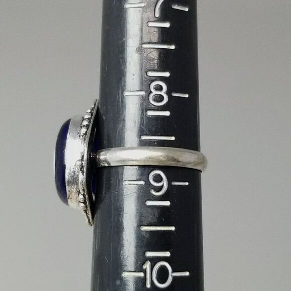 Vintage Evil Eye Blue Glass Oval Cabochon Ring, Bezel Silver Tone Size 8.5 Band - Picture 5 of 9